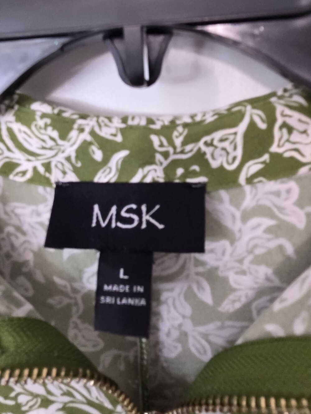MSK Green White Floral Zip Front Collared Swing Dress Large Career Casual - Picture 5 of 8